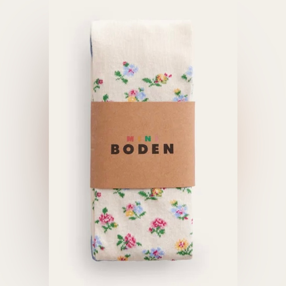 Mini Boden Patterned Tights Vanilla Pod Rambling Rose. 6-12 months.